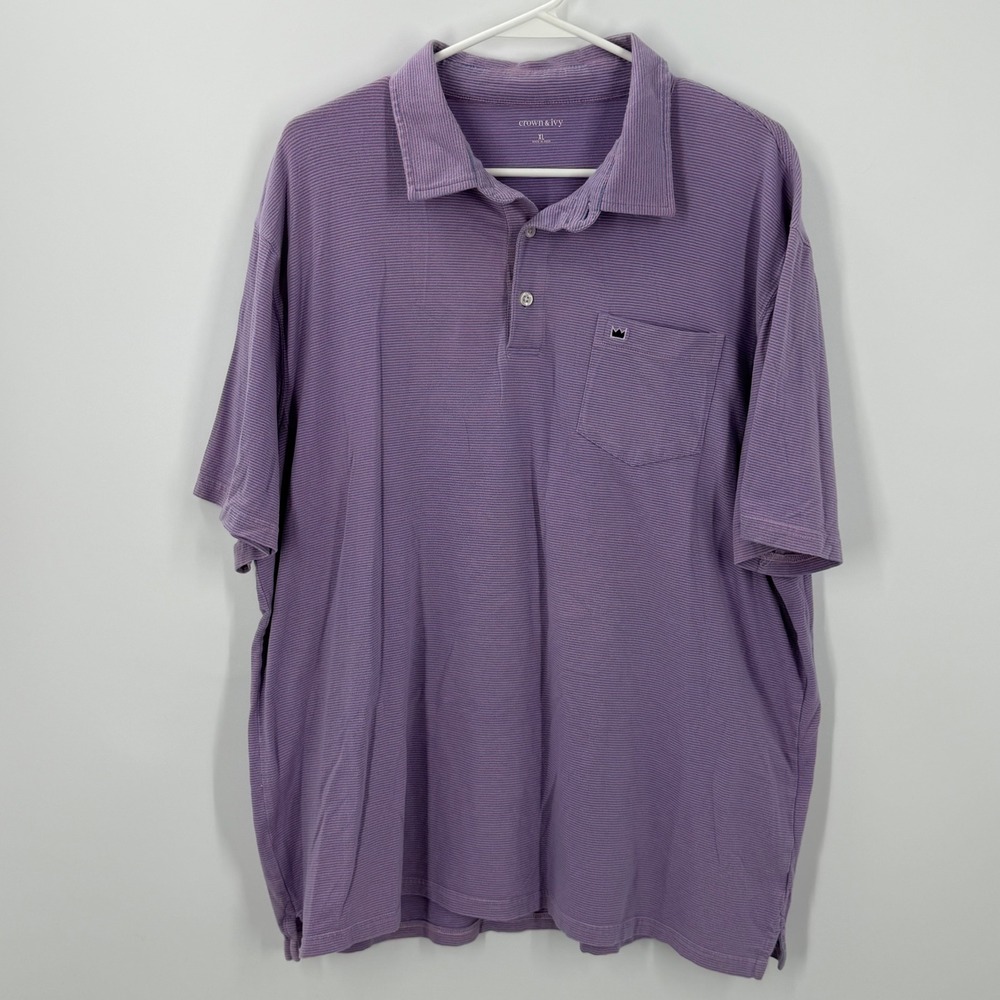 Crown & Ivy Purple Striped Polo Shirt Mens XL Coastal Golfcore Preppy grandpa